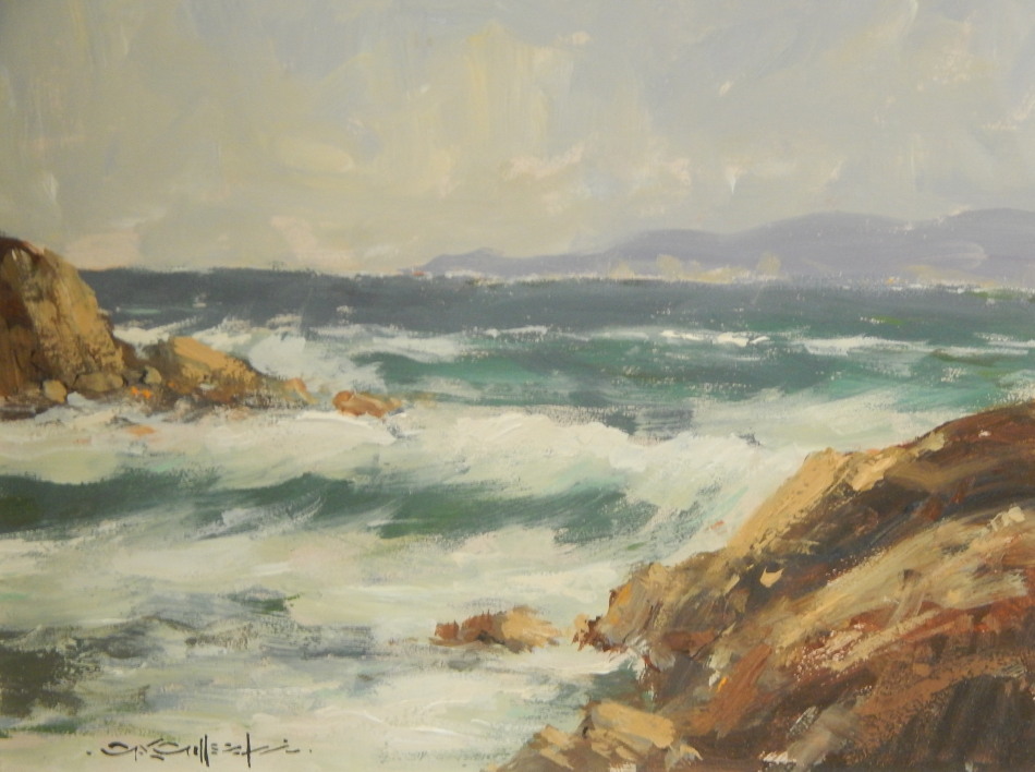 Appraisal: George K Gillespie - Rough seas Mayo Coast oil on