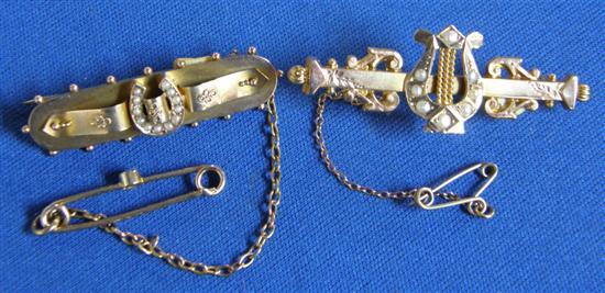 Appraisal: Two Victorian ct gold and seed pearl brooches