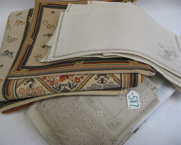 Appraisal: LARGE GROUP OF TABLE BED LINENS AND TEXTILES tablecloths with