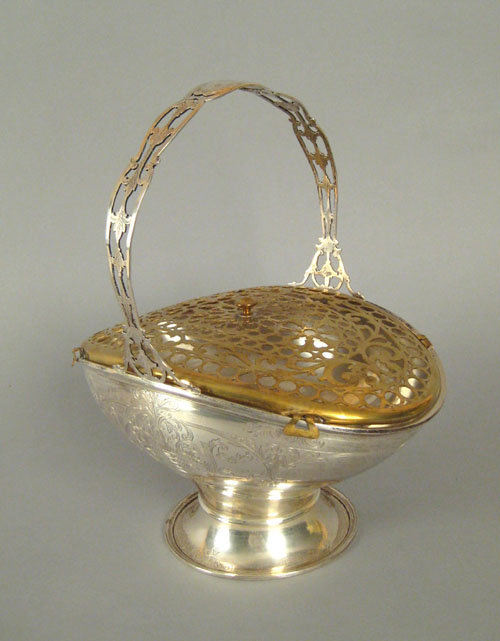 Appraisal: Sterling silver basket by Whiting with silver gilt cover and