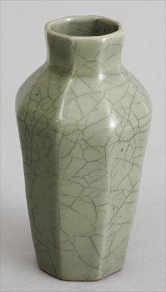 Appraisal: CHINESE CRACKLE CELADON-GLAZED PORCELAIN VASE Of tapered octagonal form unmarked