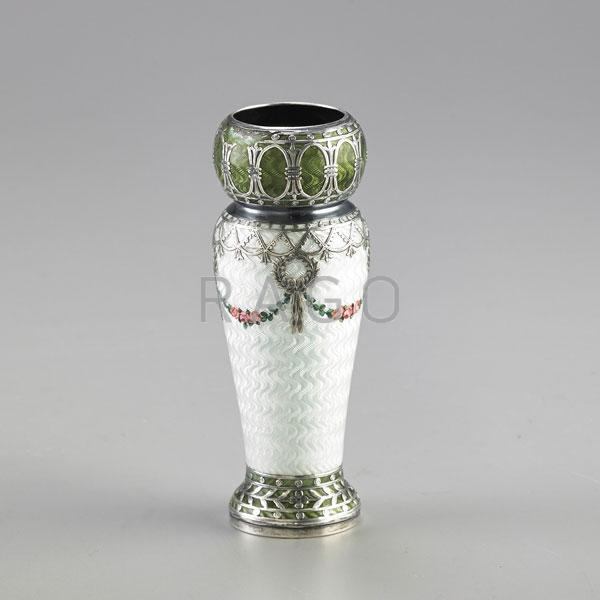 Appraisal: CONTINENTAL SILVER GUILLOCHE AND OVERLAY VASE Condition Report