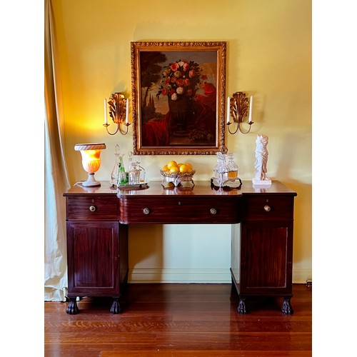 Appraisal: Antique Regency mahogany breakfront twin pedestal sideboard with ebony string