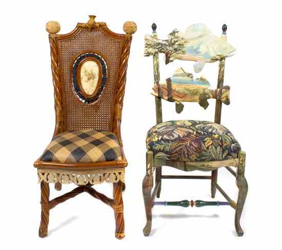 Appraisal: Two McKenzie Childs Side Chairs the first painted green with