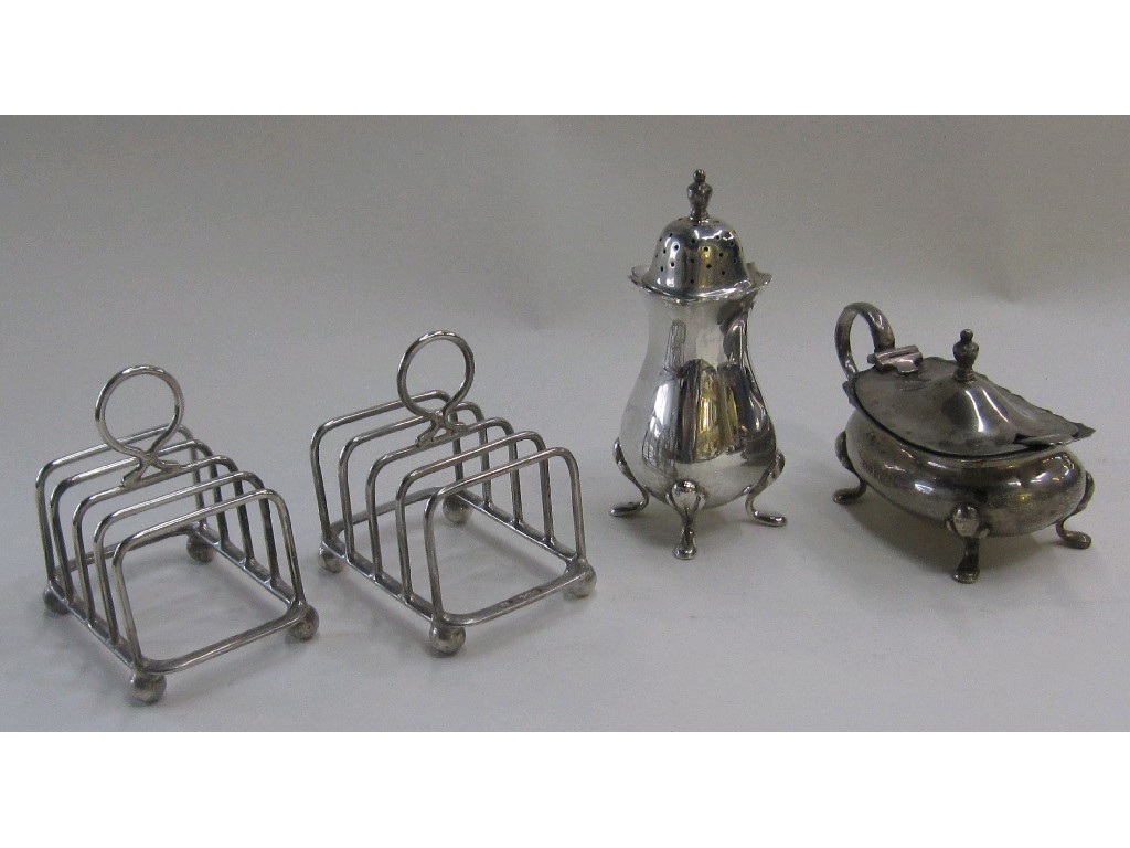 Appraisal: Lot comprising pair of silver toastracks and a pair of