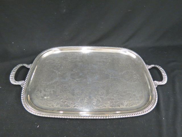 Appraisal: Onieda Silverplate Serving Tray gadroon border x plus handles