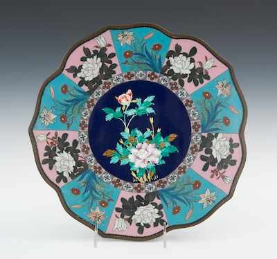 Appraisal: A Cloisonne Ginbari Lobed Plate Polychrome enamels in silver wire