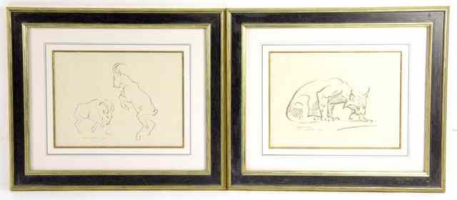 Appraisal: Stanislavs Brien Lynx Goats a pair pencil cm x cm