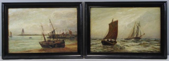 Appraisal: Pair of th C Oils on Board of Ships on