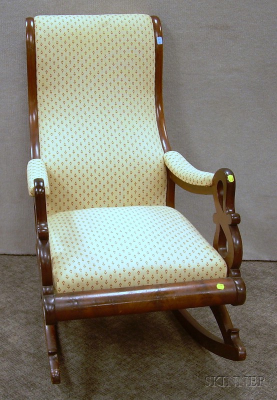 Appraisal: Empire Upholstered Mahogany and Mahogany Veneer Armrocker