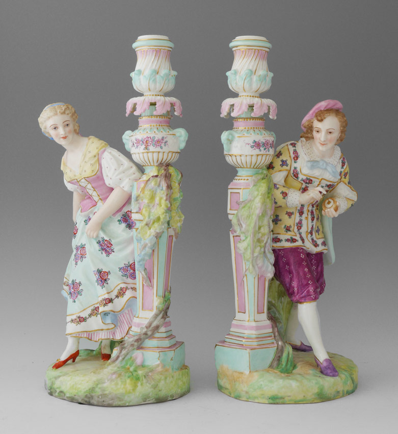 Appraisal: PAIR ANCHOR MARKED FIGURAL CANDLE HOLDERS Figural man and woman