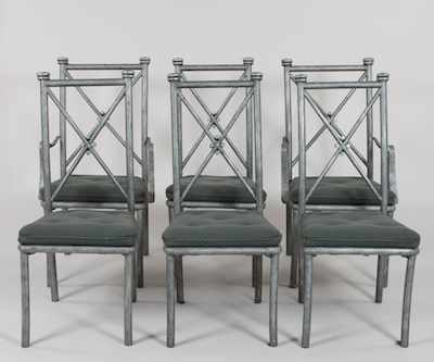 Appraisal: A Set of Six Metal Chairs Metal with rustic gunmetal