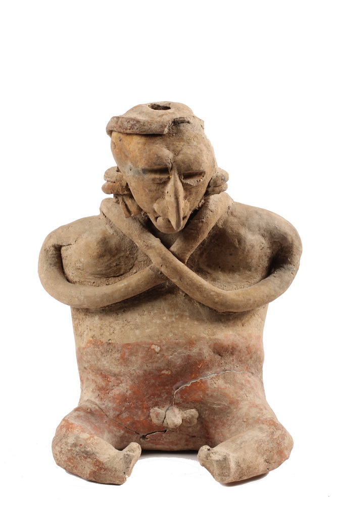 Appraisal: PRE-COLUMBIAN POTTERY FIGURE - Mayan Seated Offeratory Figure of a