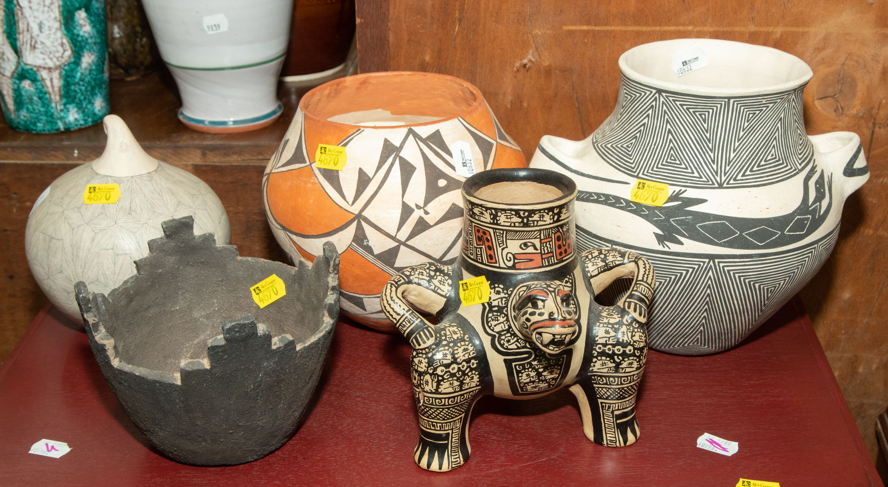 Appraisal: FIVE PIECES OF CONTEMPORARY SOUTHWESTERN POTTERY Including a gourd-shaped seed