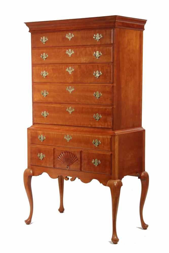 Appraisal: CUSTOM TWO-PART HIGHBOY - Solid Cherry Queen Anne Style Highboy