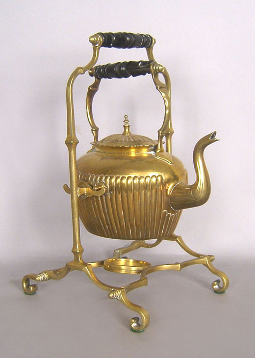 Appraisal: Brass kettle on stand h