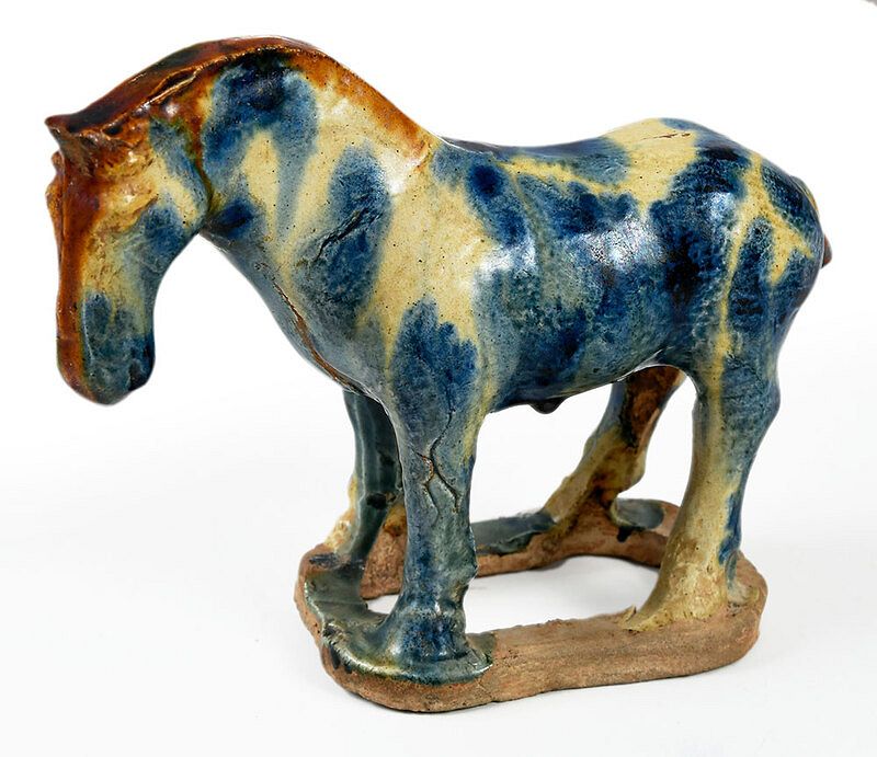 Appraisal: Tang Style Blue and Sancai Glazed Standing Horse Chinese standing