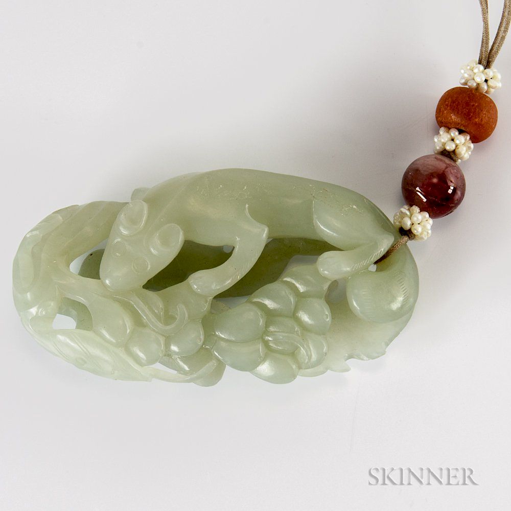 Appraisal: Nephrite Jade Openwork Pendant Nephrite Jade Openwork Pendant China oviform