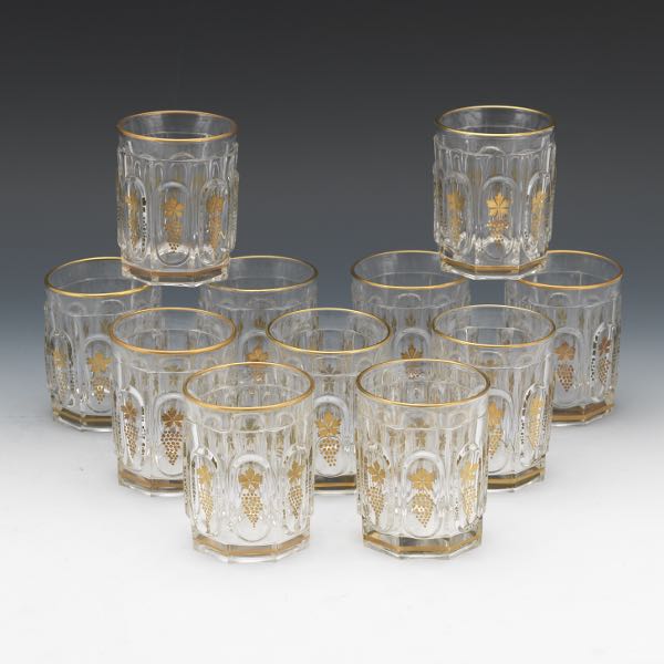 Appraisal: MOSER STYLE OLD FASHIONED WHISKY GLASSES WITH GILT DESIGN SET