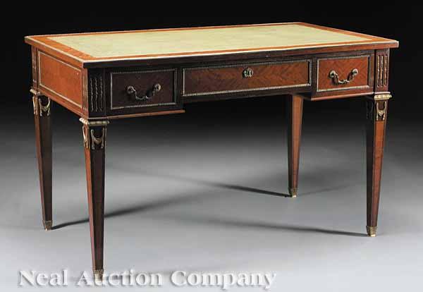 Appraisal: A Louis XVI-Style Bronze-Mounted Mahogany Bureau Plat inset tooled green