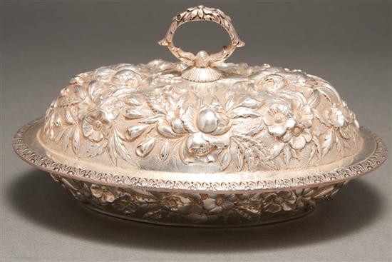 Appraisal: American repousse silver covered serving dish possibly Jacobi Jenkins Baltimore