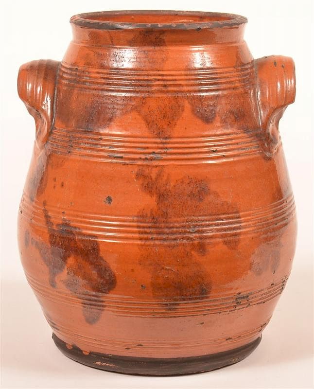 Appraisal: Shooner Redware Pottery Storage Jar Shooner Redware Pottery Mottle Glazed