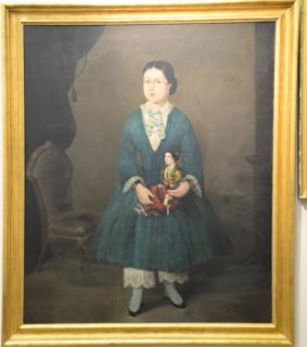 Appraisal: th century full length interior portrait oil on canvas mounted