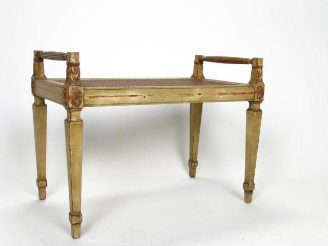 Appraisal: Vintage Italian cane seat bench original distressed finish