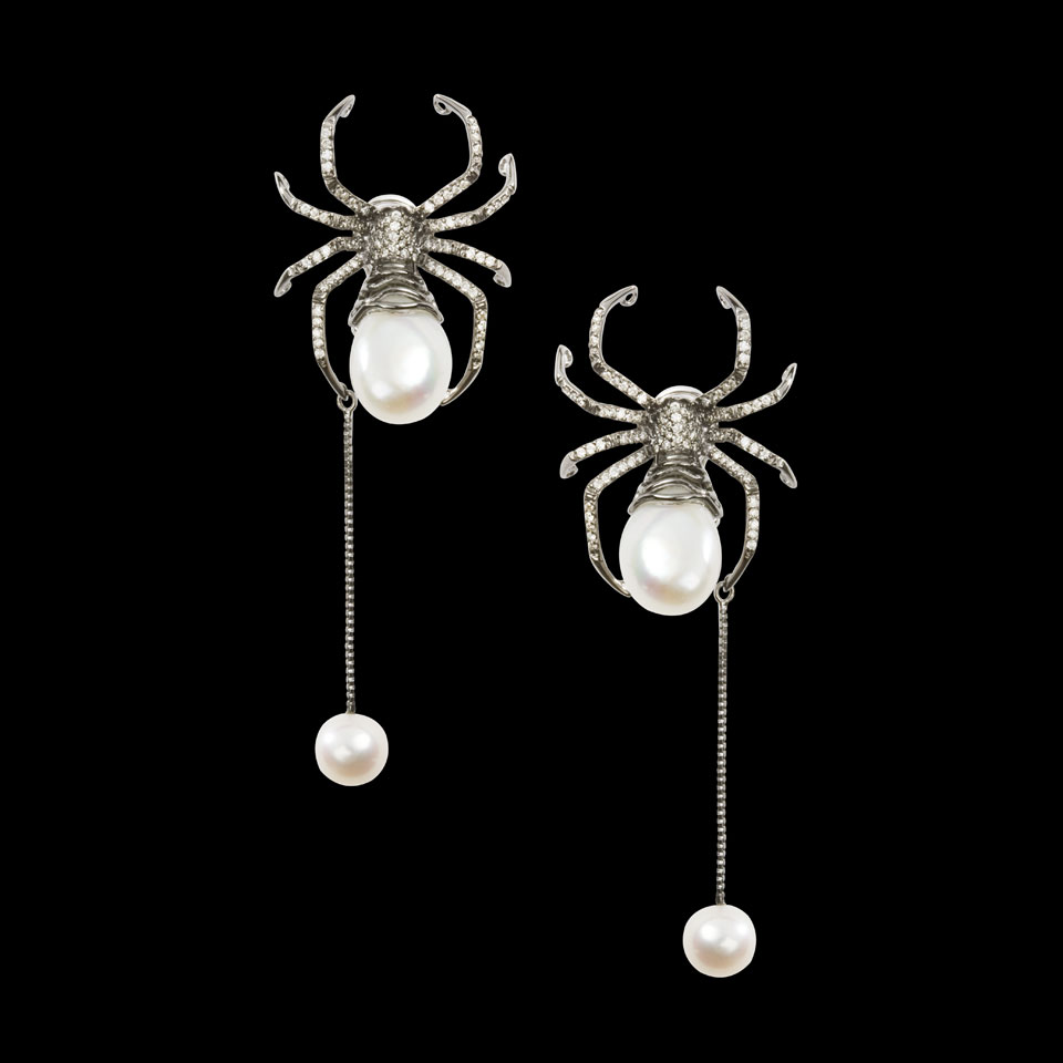 Appraisal: Pair Of k White Gold Spider Earrings each set with