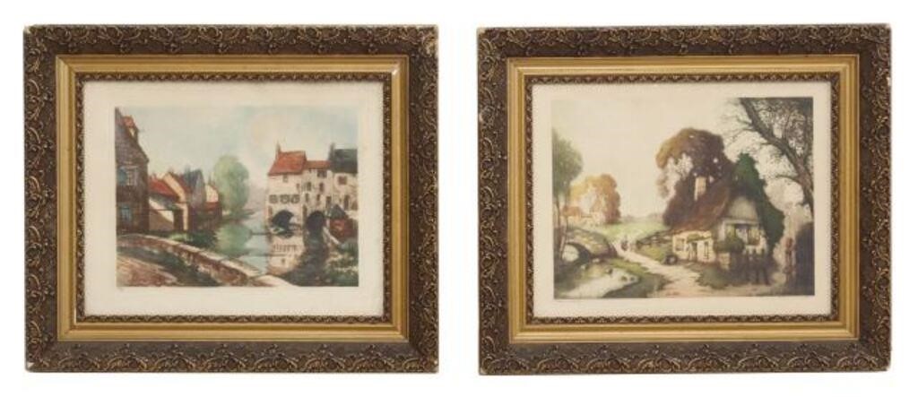 Appraisal: lot of Framed aquatint etchings on paper including Chaumiere Cottage