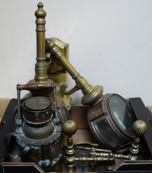 Appraisal: Two brass coach lamps for wall mounting to w a