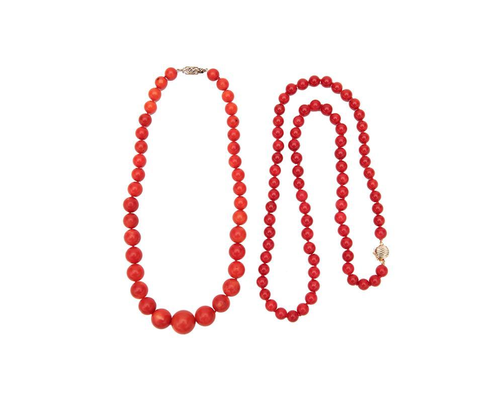 Appraisal: Two Red Coral Necklaces one comprised of graduated round coral