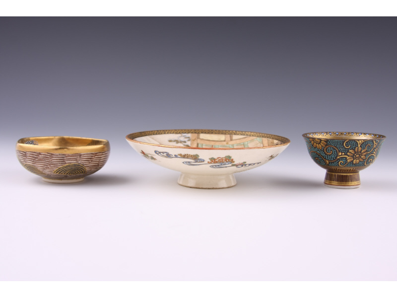 Appraisal: Group of Three Satsuma Bowls the first a hexagonal footed