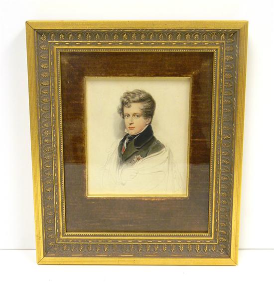 Appraisal: Pencil and watercolor portrait of young gentleman wearing and six-pointed