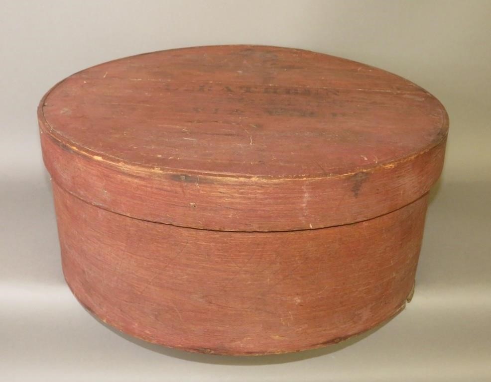 Appraisal: RED PAINTED LIDDED ROUND CHEESE BOXca early th century nail