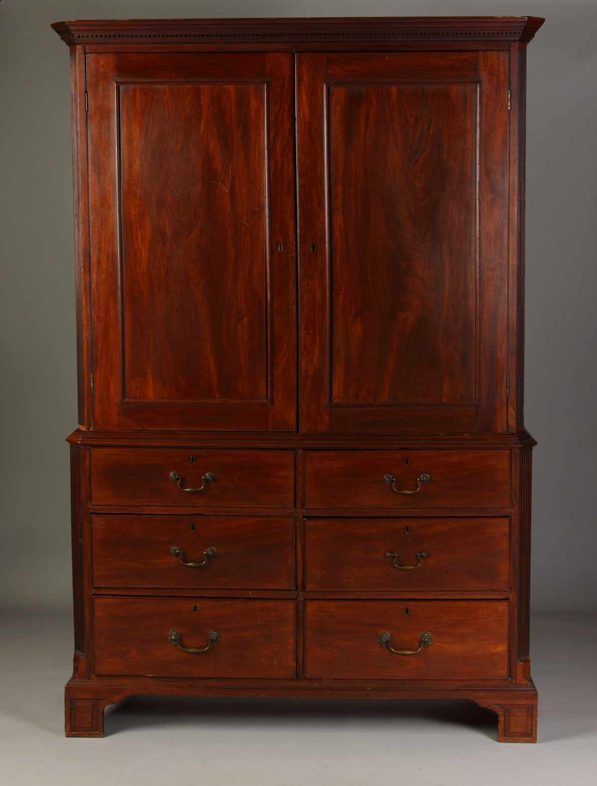 Appraisal: George III Mahogany Linen Press pc drawer base under doors