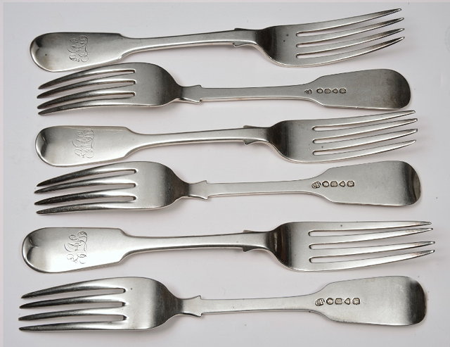 Appraisal: A SET OF SIX VICTORIAN FIDDLE PATTERN TABLEFORKS London by