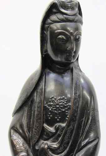 Appraisal: CHINESE BRONZE FIGURE OF A STANDING BUDDHA Dark brown patination