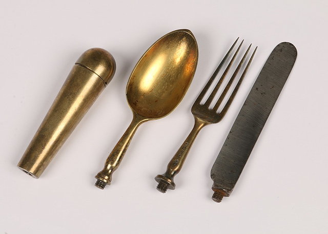 Appraisal: A VICTORIAN SILVER GILT TRAVELLING CUTLERY SET including a knife