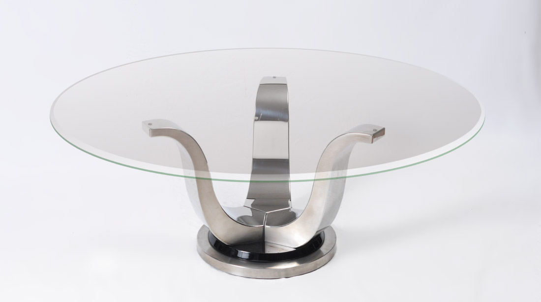 Appraisal: SCAN DESIGN ROUND GLASS TOP COFFEE TABLE Stainless steel and