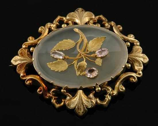 Appraisal: An Antique chalcedony and topaz brooch Centrally set with an