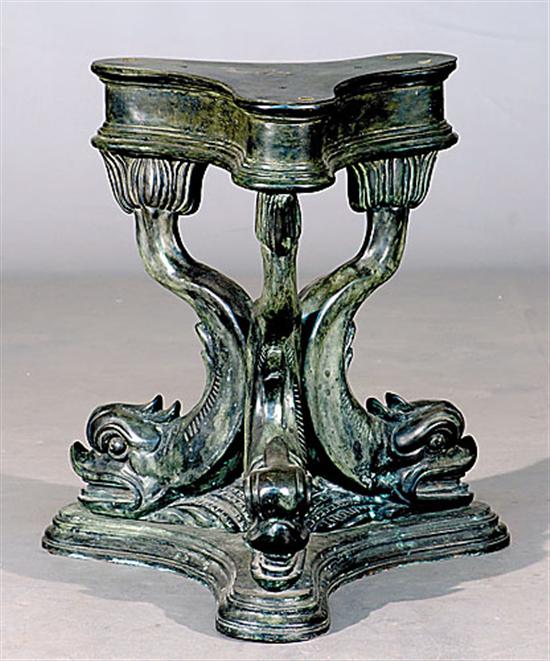 Appraisal: Classical style bronze dolphin-form pedestal shaped and molded platform supported