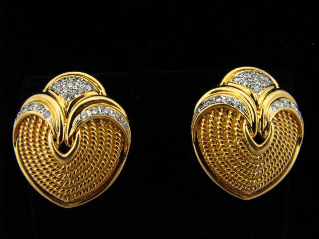 Appraisal: K Yellow Gold Scalloped Earrings With Diamonds approximately mm x