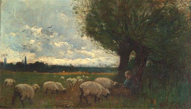 Appraisal: EDMUND AUBREY HUNT American - A figure and sheep at