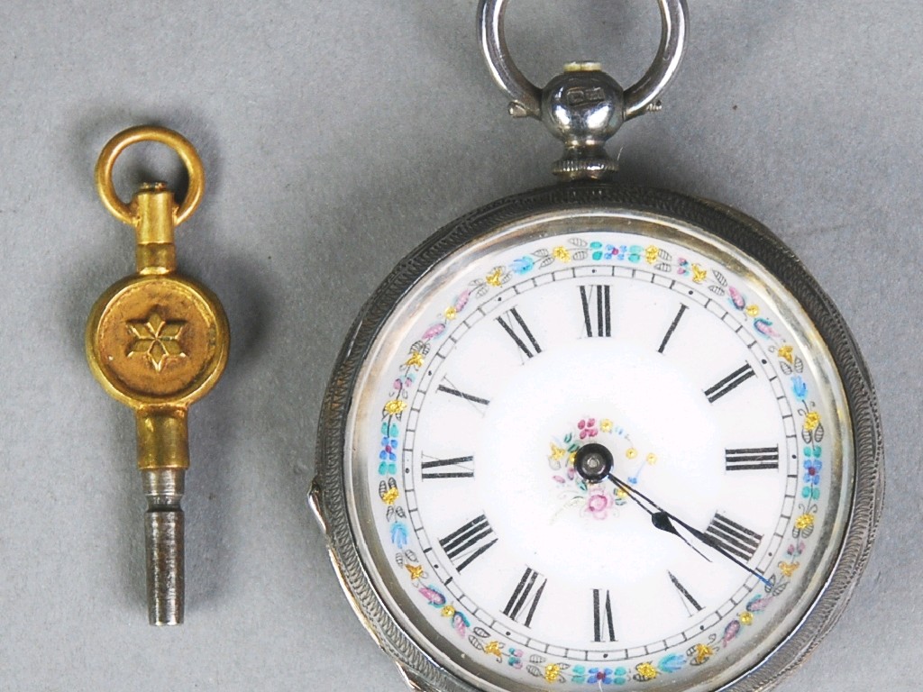 Appraisal: LADY'S VICTORIAN ENGRAVED SILVER POCKET WATCH with keywind movement decorated