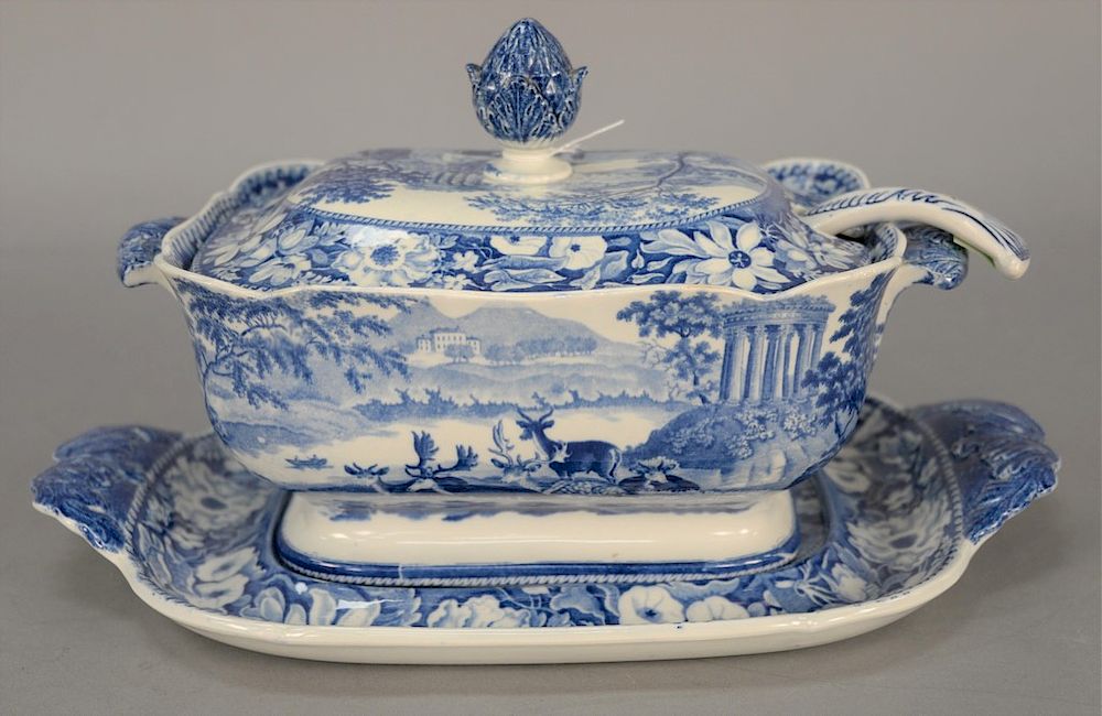 Appraisal: Staffordshire blue and white covered tureen and underplate along with