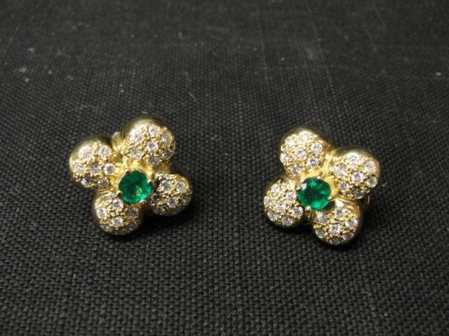 Appraisal: Gold Diamond Parve and Emerald Earrings From a Stamford CT