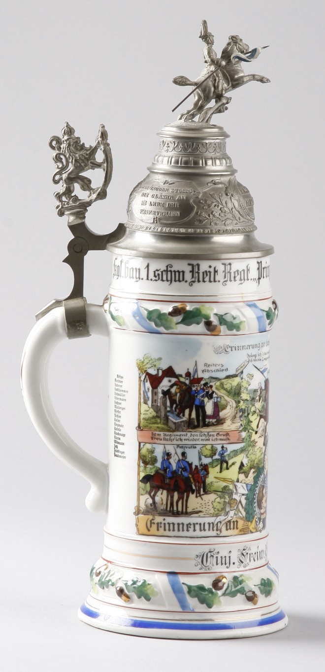 Appraisal: Stein features panoramic military scene with commemorative portraits t lid