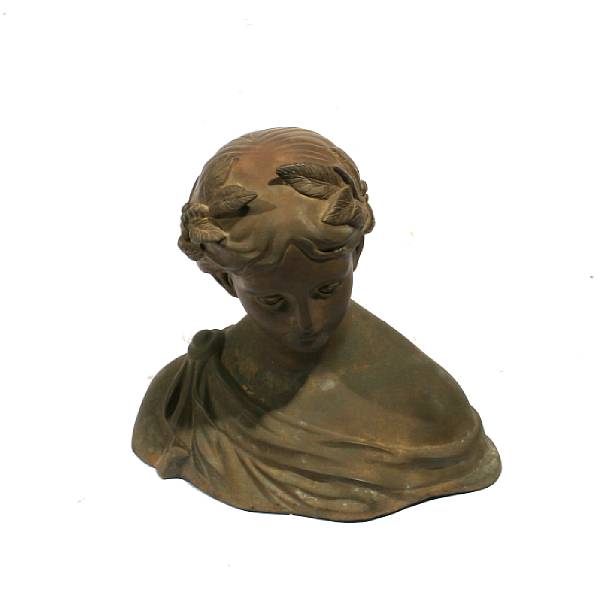 Appraisal: A patinated bronze bust of a lady height in width