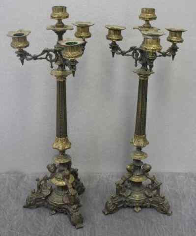 Appraisal: Pair of th Century Bronze Light Candelabra With classical busts